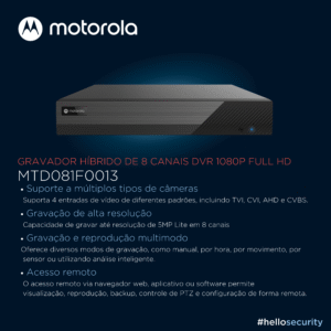DVR MOTOROLA FULL HD ANALITICOS 1080P  8CANAIS + 4 IP-5X1 MTD081F0013
